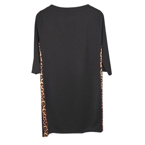 Sheilay Black V-Neck Animal Print Striped Accent Plus Size Mini Dress Sz 14 - Picture 2 of 5